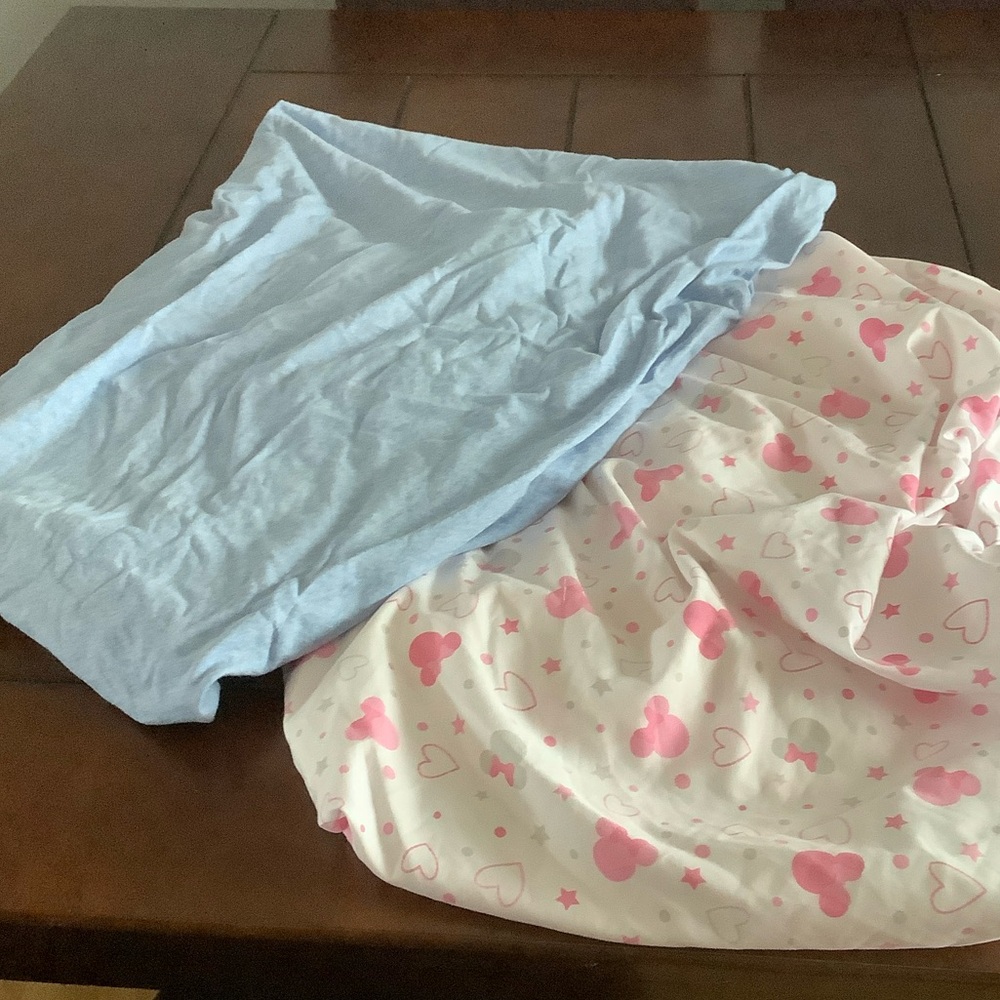 2 crib sheets  one Blue and one Pink Heart Patterned Fabric. 535